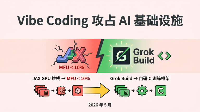 xAI从JAX迁移到Grok Build自研C训练框架的技术架构变迁概念图