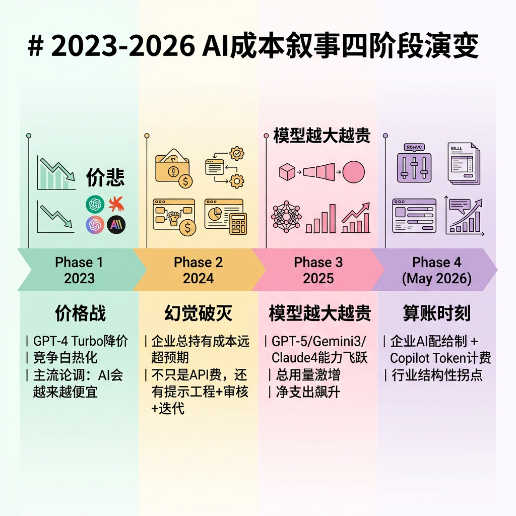 2023-2026 AI成本叙事四阶段时间线演变