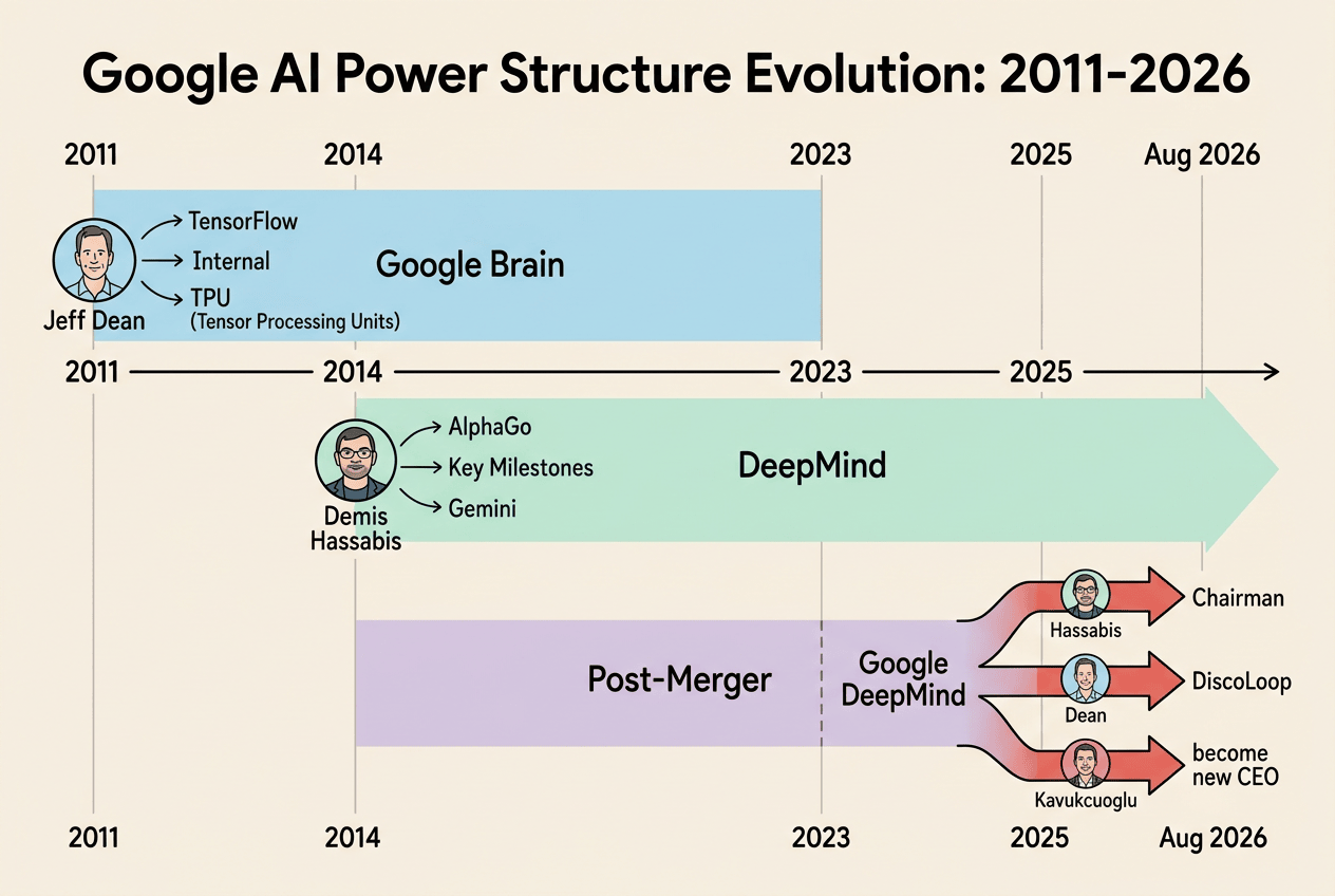 Google AI权力结构演变时间线：2011年Brain成立到2026年Dean离职创业