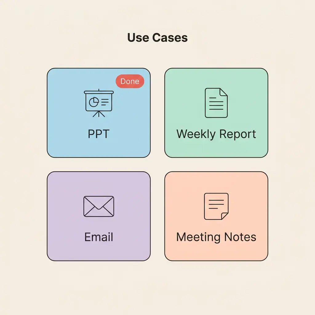 使用场景：PPT、周报、邮件、会议纪要