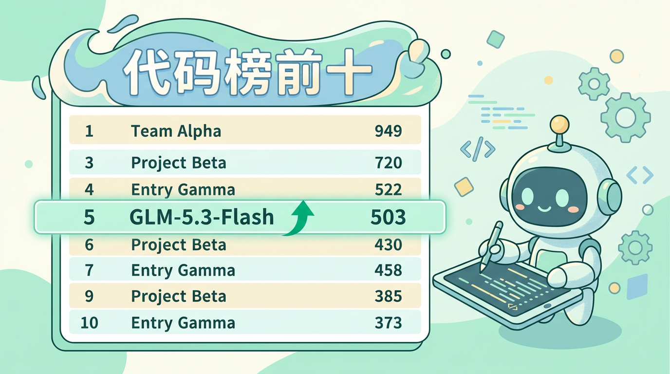 GLM-5.3-Flash 闯入 Arena 代码榜前十的插画