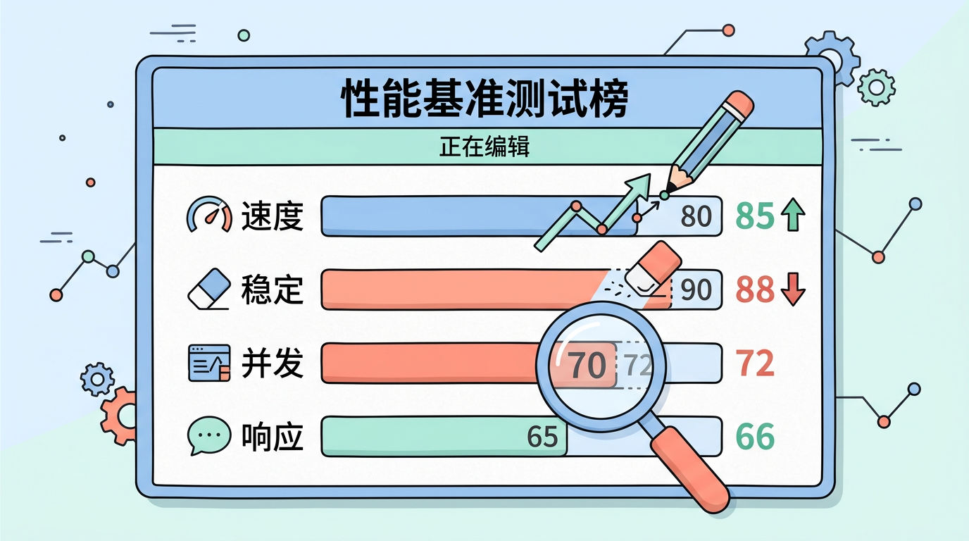 基准测试数据被反复修改的插画