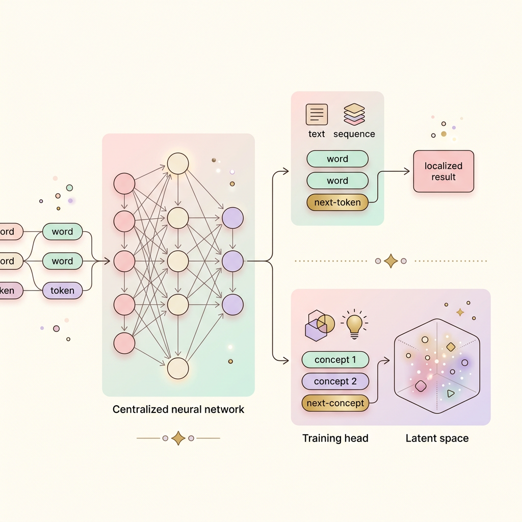 NCP 联合训练 next-token 与 next-concept 架构示意图