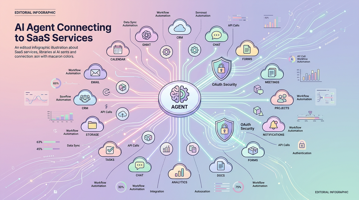open-connector AI Agent 连接 SaaS 服务示意图