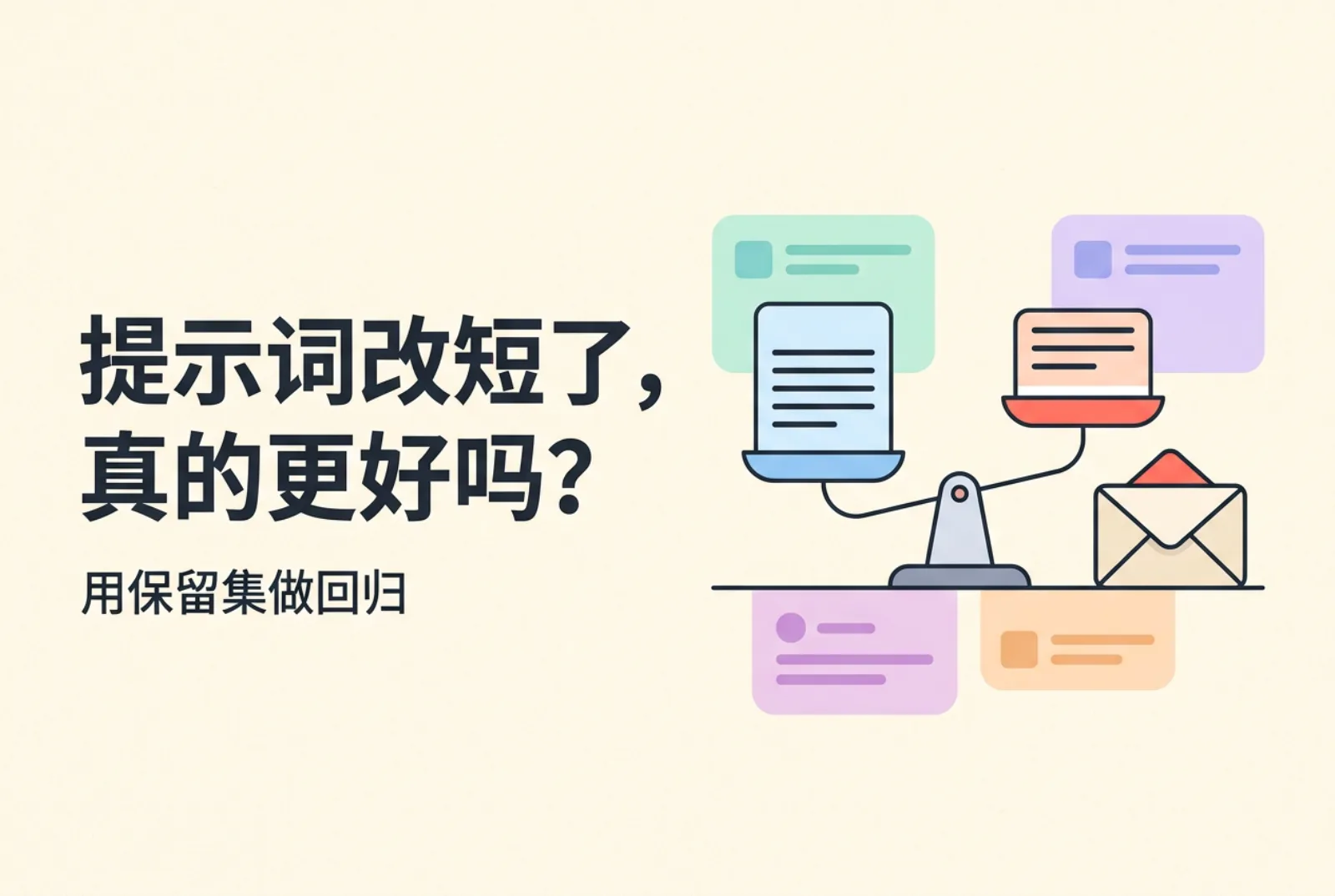新旧两版提示词卡片在天平上对比与密封保留集